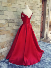Load image into Gallery viewer, Simple Burgundy Off The Shoulder Prom Dresses Satin