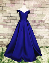 Load image into Gallery viewer, Simple Burgundy Off The Shoulder Prom Dresses Satin