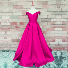 Load image into Gallery viewer, Simple Burgundy Off The Shoulder Prom Dresses Satin