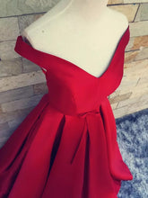 Load image into Gallery viewer, Simple Burgundy Off The Shoulder Prom Dresses Satin