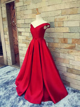 Load image into Gallery viewer, Simple Burgundy Off The Shoulder Prom Dresses Satin