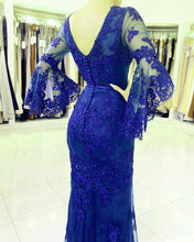 Load image into Gallery viewer, Elegant Puffy Sleeves Lace V-neck Mermaid Prom Evening Dresses