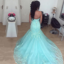Load image into Gallery viewer, Elegant Lace Appliques Sweetheart Tulle Mermaid Evening Dresses