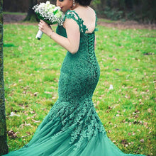 Load image into Gallery viewer, Elegant Green Lace Mermaid Evening Dresses