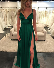 Load image into Gallery viewer, Long-Green-Prom-Dresses-Leg-Slit-Evening-Gowns-2019