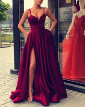 Load image into Gallery viewer, 5896 Evening Gown Long Satin Prom Burgundy Dress