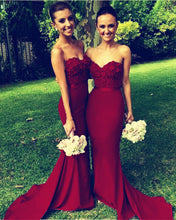 Load image into Gallery viewer, Gorgeous Flowers Beaded Sweetheart Long Mermaid Bridesmaid Dresses-alinanova