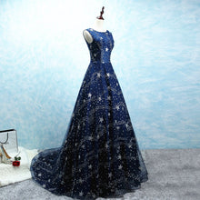 Load image into Gallery viewer, Constellation Style Tulle Navy Starry Prom Dress