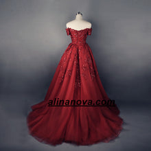Load image into Gallery viewer, Gorgeous Sequin Lace Sweetheart Off The Shoulder Tulle Evening Gowns