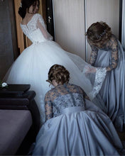 Load image into Gallery viewer, Two Piece Bridesmaid Dresses Lace Crop Top