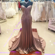Load image into Gallery viewer, Coffee Satin Ruched Sweetheart Mermaid Prom Dresses