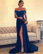 Load image into Gallery viewer, Navy Blue Prom Dress Off The Shoulder
