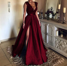 Load image into Gallery viewer, Burgundy-Evening-Dresses-Long-Prom-Gowns-Modest