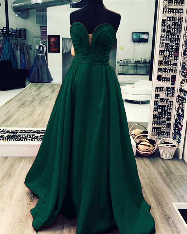 Green Ruched Sleeveless Sweetheart Column Floor Length Evening Dress