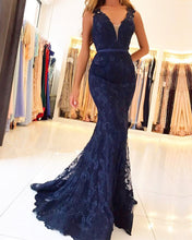 Load image into Gallery viewer, Elegant V Neck Long Lace Mermaid Evening Dresses