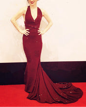 Load image into Gallery viewer, Glitter Mermaid Halter Ruffles Backless Evening Dress