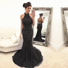 Load image into Gallery viewer, Purple Mermaid Prom Dresses Halter Crystal Beaded