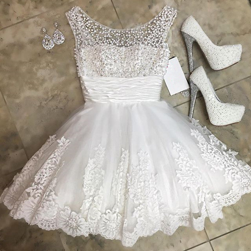 White Lace Homecoming Dresses Pearl Beading alinanova White Lace Homecoming Dresses Pearl Beading alinanova