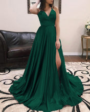 Load image into Gallery viewer, Long Sexy V-neck Cross Back Satin Prom Dresses
