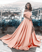Load image into Gallery viewer, Long Satin Prom Coral Dresses
