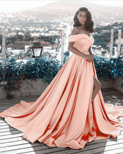 Load image into Gallery viewer, Long Satin Prom Coral Dresses