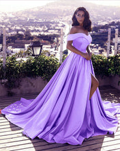 Load image into Gallery viewer, Lilac Prom Off The Shoulder Dresses With High Split