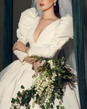 Load image into Gallery viewer, Vintage 80s Wedding Dress Satin Puffy Sleeve