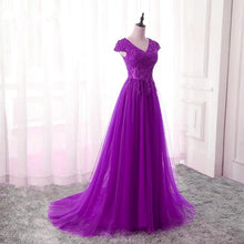 Load image into Gallery viewer, Elegant Lace Appliques V Neck Tulle Bridesmaid Dresses Long