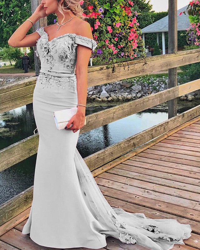 Sexy Mermaid Off Shoulder Bridesmaid Dresses With Lace Flowers Sexy Mermaid Off Shoulder Bridesmaid Dresses With Lace Flowers