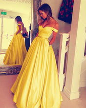 Load image into Gallery viewer, Long Satin V-neck Off Shoulder Prom Dresses Beaded Sashes