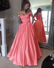 Load image into Gallery viewer, Long-Satin-Coral-Prom-Dresses-Ball-Gowns