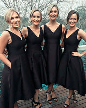 Load image into Gallery viewer, Front Short Long Back Bridesmaid Dresses Black