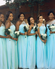 Load image into Gallery viewer, Light Blue Bridesmaid Dresses One Shoulder