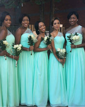 Load image into Gallery viewer, Mint Green Bridesmaid Dresses One Shoulder