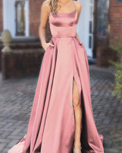 Load image into Gallery viewer, Long Satin Dusty Pink Bridesmaid Dresses
