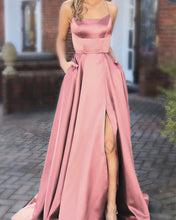 Load image into Gallery viewer, Long Satin Dusty Pink Bridesmaid Dresses