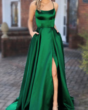 Load image into Gallery viewer, Long Satin Emerald Green Bridesmaid Dresses
