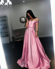 Load image into Gallery viewer, Long Champagne V Neck Evening Dress Off Shoulder Prom Gowns