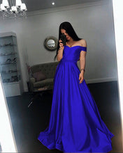 Load image into Gallery viewer, Long Champagne V Neck Evening Dress Off Shoulder Prom Gowns