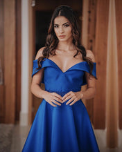 Load image into Gallery viewer, Long Satin Off Shoulder Prom Evening Dresses Beaded Sashes