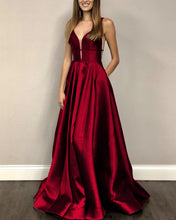 Load image into Gallery viewer, Sexy Long Satin V-neck Corset Prom Evening Dresses