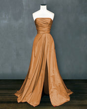 Load image into Gallery viewer, Ruched Top Long Satin Slit Prom Evening Dresses
