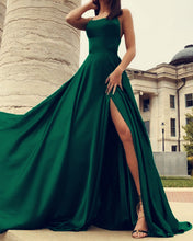 Load image into Gallery viewer, Long Satin Leg Split Open Back Prom Dresses
