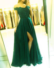 Load image into Gallery viewer, Long Green Bridesmaid Dresses Off-Shoulder