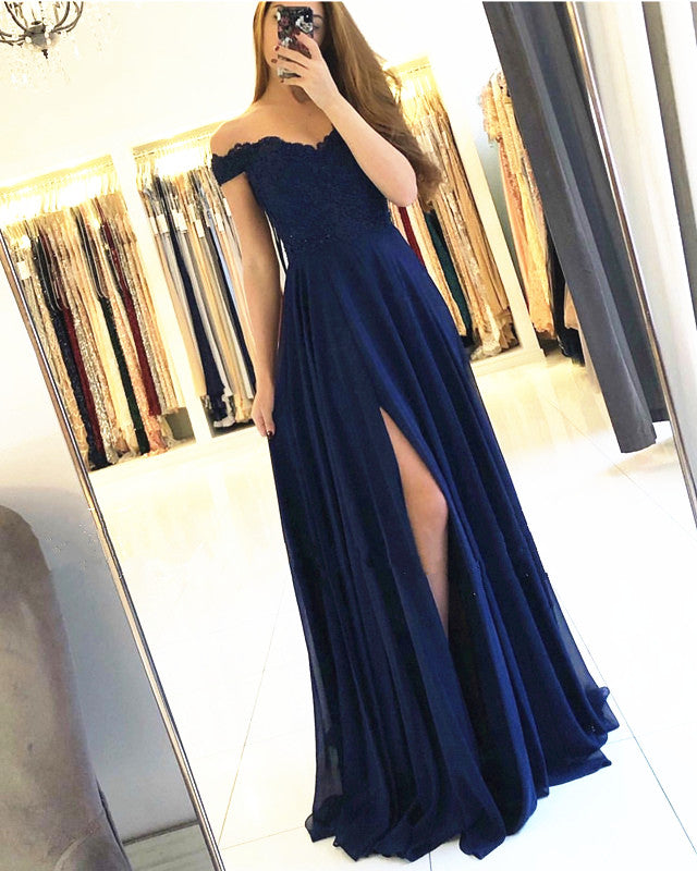Lace Appliques Off Shoulder Long Chiffon Bridesmaid Dresses alinanova Lace Appliques Off Shoulder Long Chiffon Bridesmaid Dresses alinanova