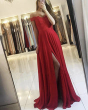 Load image into Gallery viewer, Red Chiffon Off Shoulder Bridesmaid Dress