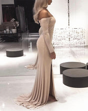 Load image into Gallery viewer, Sexy Leg Slit Jersey Off Shoulder Long Sleeves Mermaid Evening Dresses-alinanova