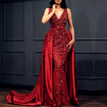 Load image into Gallery viewer, Charming Crystal Beaded Lace V Neck Mermaid Evening Dress Removable Skirt-alinanova