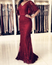 Load image into Gallery viewer, Burgundy Lace Mermaid Prom Dresses