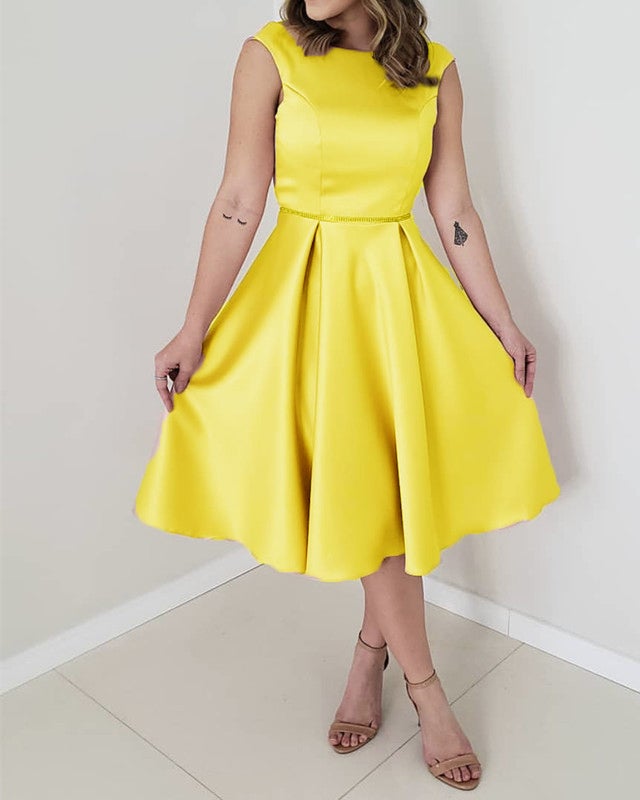 A Line Backless Satin Tea Length Bridesmaid Dresses A Line Backless Satin Tea Length Bridesmaid Dresses